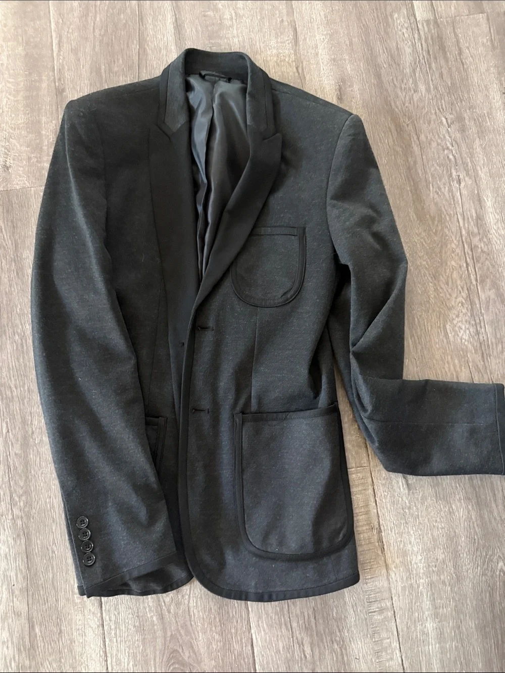 Zara Men's Black Notch-Lapel Patch-Pocket Blazer